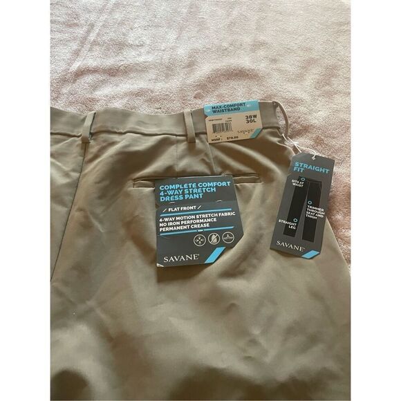 NWT Men’s SAVANE Max Comfort Waist Band 4 Way Stretch Pants Size 38W 30 L Taupe - Picture 9 of 14